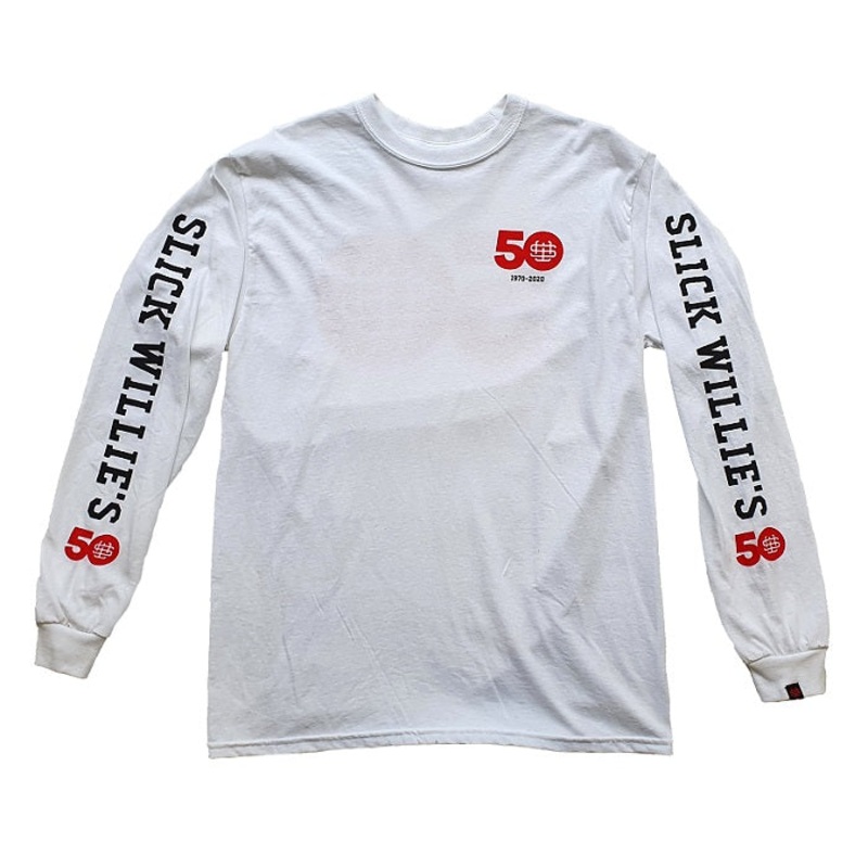 Slick Willie’s 50th Anniversary Long Sleeve T Shirt – White