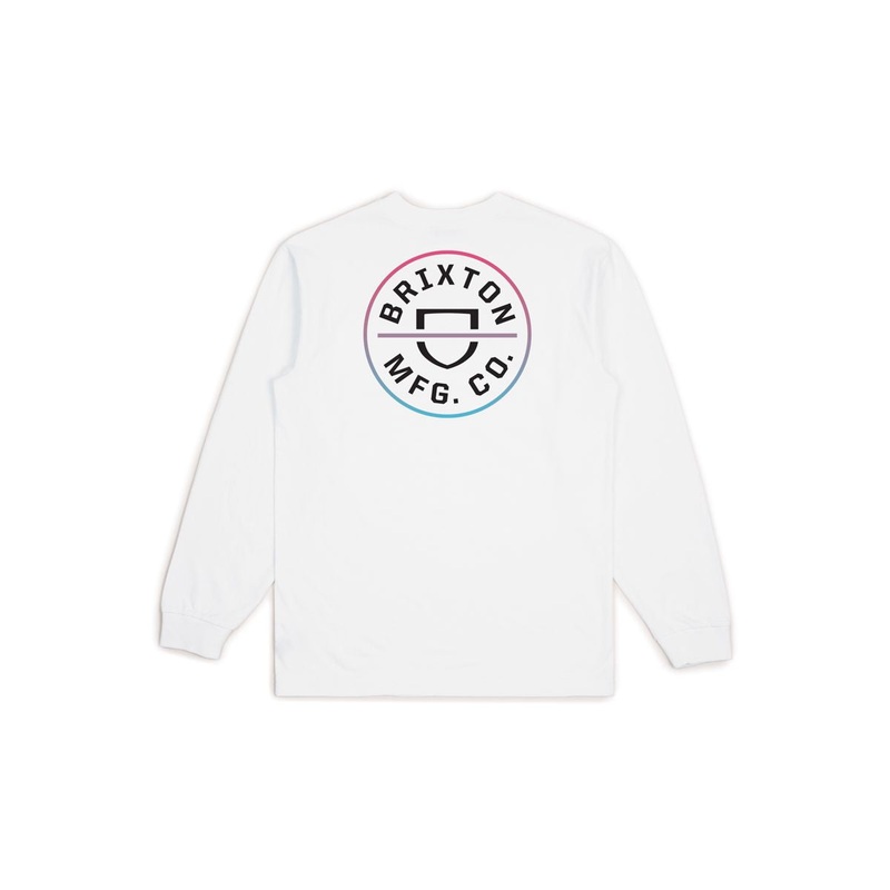 Brixton Crest Standard Long Sleeve T – White/Light Blue/Pink