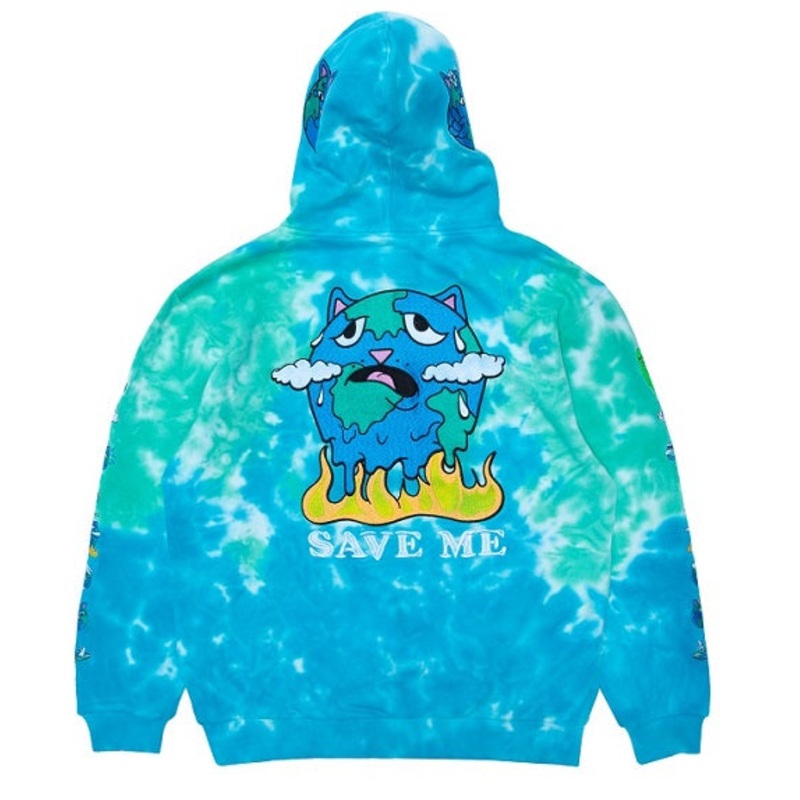 RIPNDIP Save the World Embroidered Hoodie – Aqua & Green Tie Dye