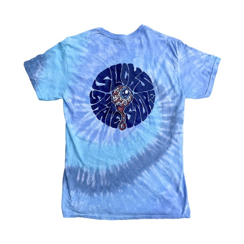 Slick’s Skate Store Eyeball T-Shirt – Blue Tie Dye