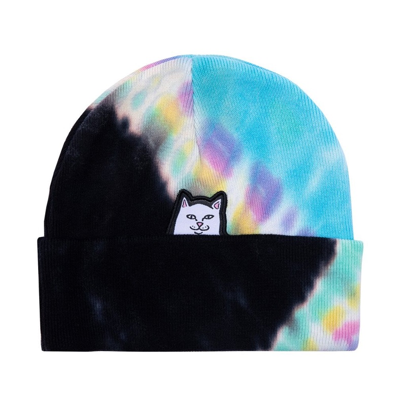 RIPNDIP Lord Nermal Beanie – Black & Rainbow Tie Dye