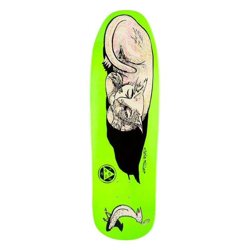 Welcome Miller Sleeping Cat on Gaia Neon Green Dip Skateboard Deck – 9.6