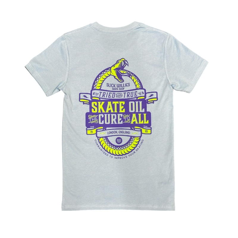 Slick’s Skate Store Snake T-Shirt – Carolina Blue