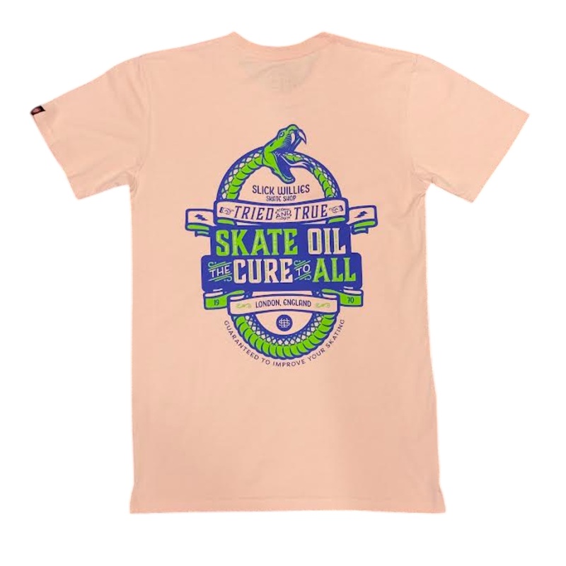 Slick’s Skate Store Snake T-Shirt – Pale Pink