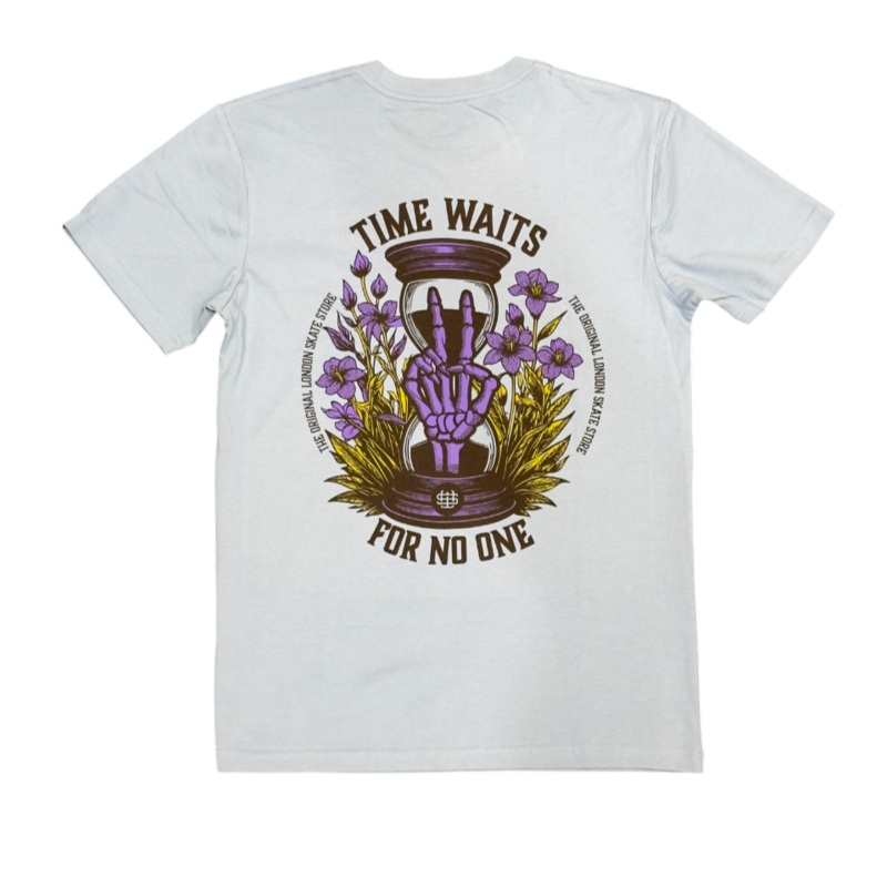Slick’s Skate Store Time Waits T-Shirt – Carolina Blue