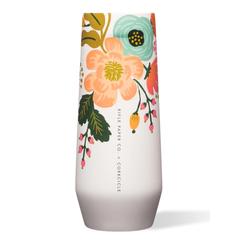 Corkcicle x Rifle Paper Co. 7oz Gloss Cream Lively Floral Stemless Flute