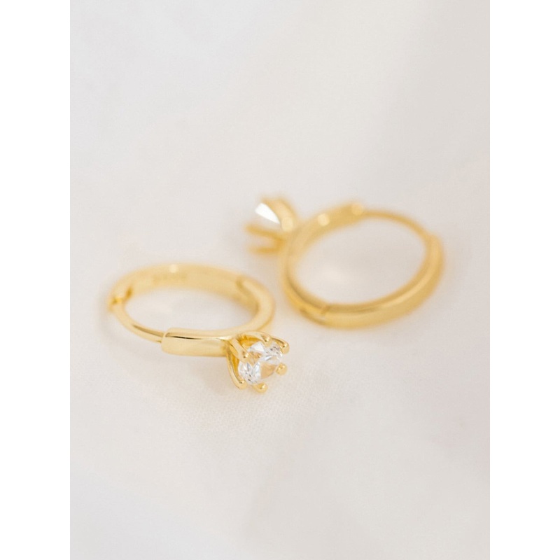 Zircon Hoops Gold Earrings|O/S|GOLD