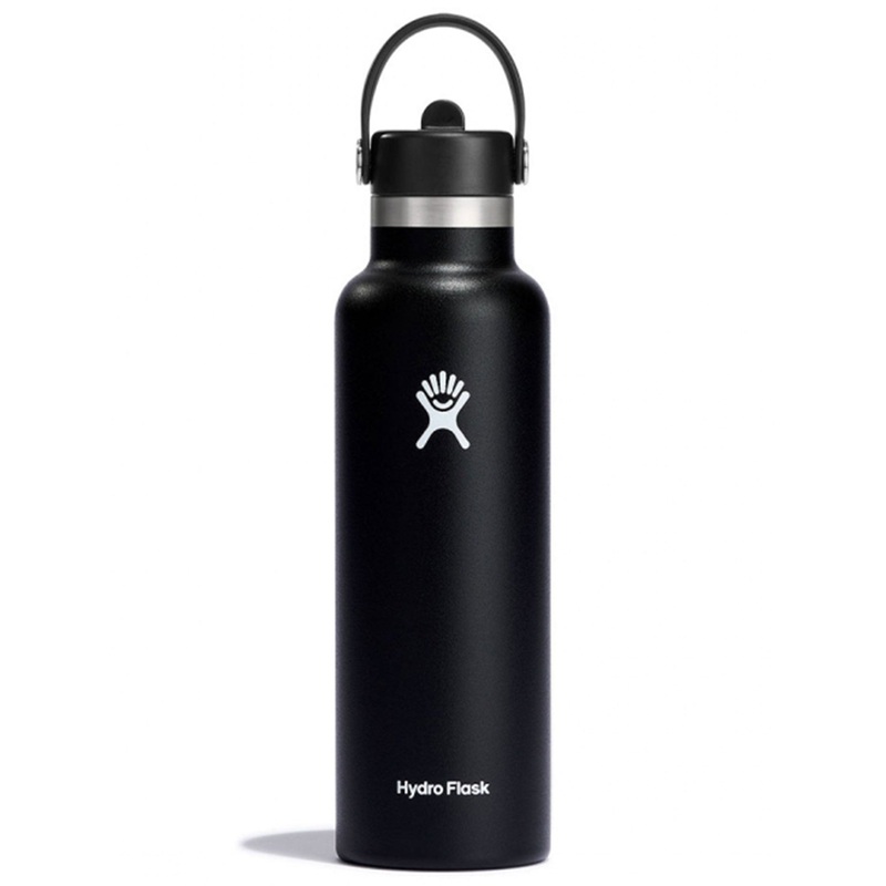 21oz Standard Mouth with Flex Straw Cap Black Bottle