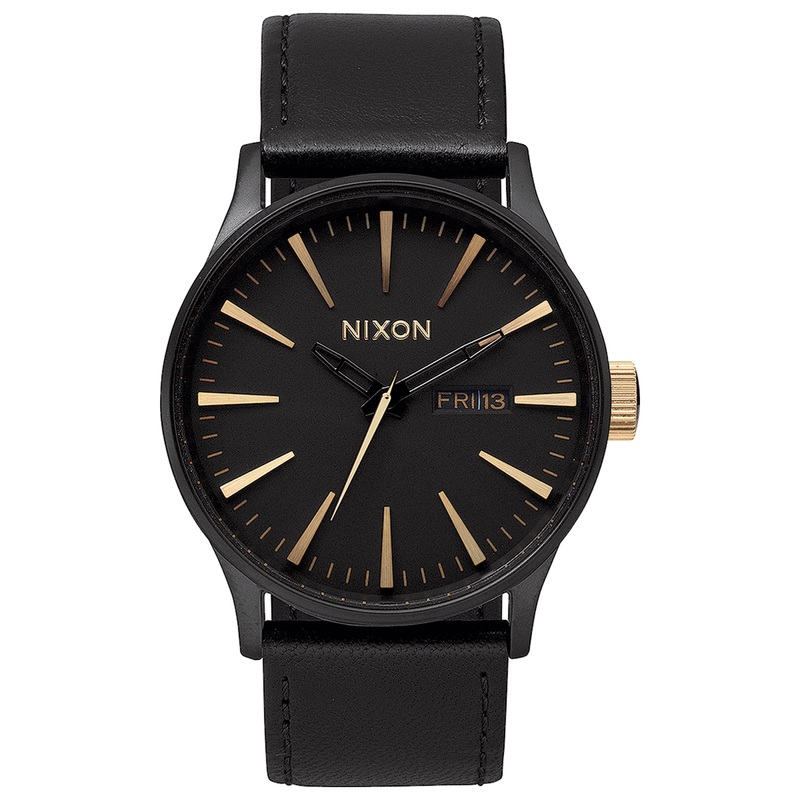 Sentry Leather Matte Black/Gold Watch