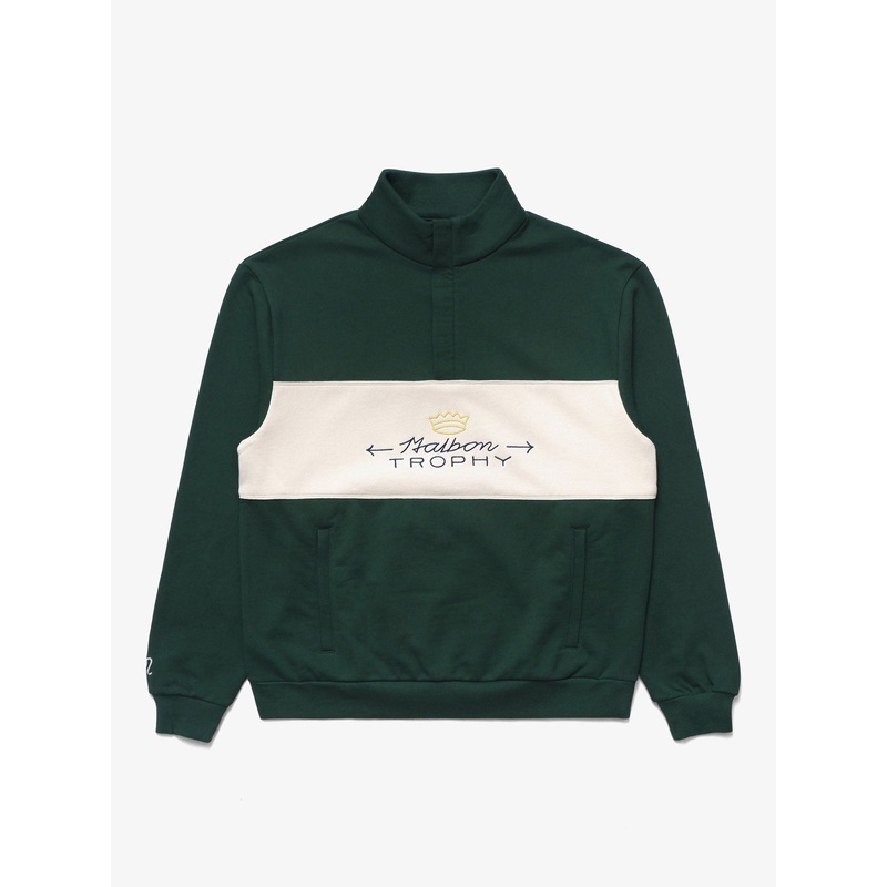 Trophy Quarter Zip Sweatshirt|MED|LRG|XL|IVORY|MALBON GREEN