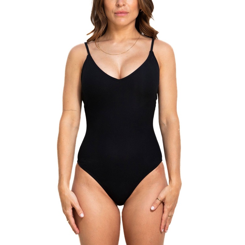 Anne Rib One Piece Swimsuit|XS|SM|MED|LRG|BLACK