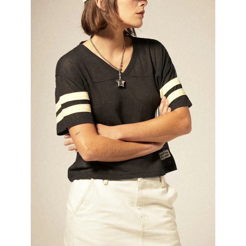 Varsity Football Mesh T-Shirt|XS|SM|MED|LRG|WASHED BLACK|WHITECAP