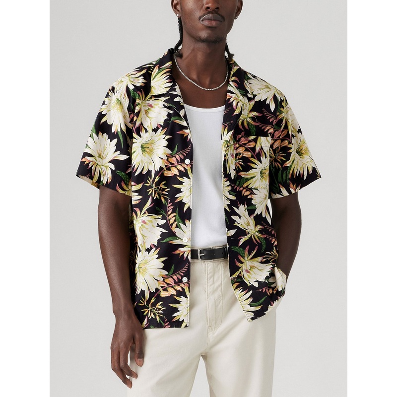 The Sunset Camp Desert Bloom Floral Jet Black Short Sleeve Buttondown Shirt