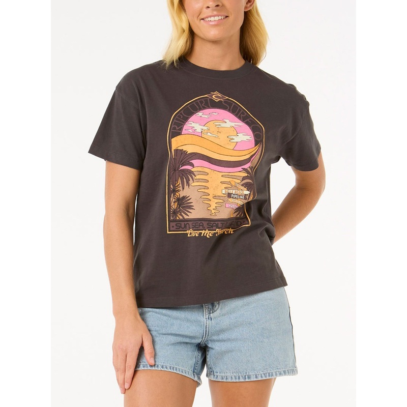 Sun And Sea Relaxed T-Shirt|SM|MED|LRG|WASHED BLACK (8264)