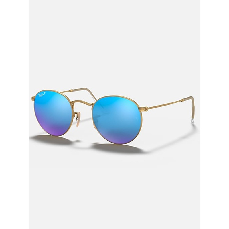 Round Metal Matte Gold/ Blue Mirror Sunglasses