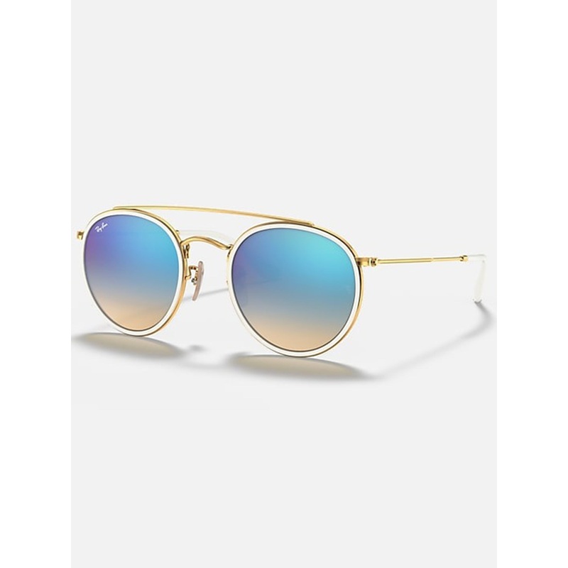 Round Double Bridge Arista Gold/Blue Flash Sunglasses