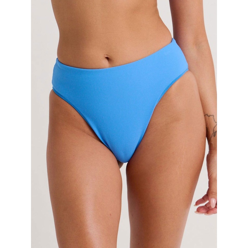 Recycled Rib High Leg High Waist Retro Bikini Bottom