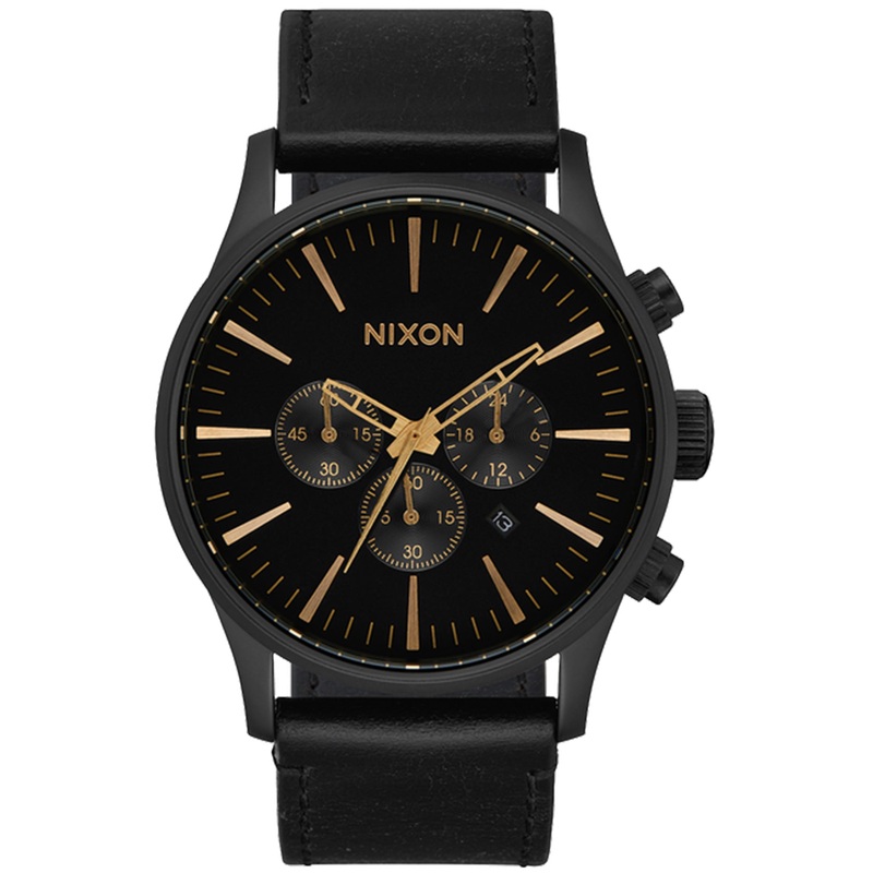 Sentry Chrono Leather Matte Black/Gold/Black Watch