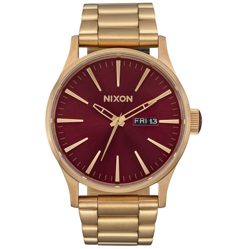 Sentry Stainless Steel Oxblood Sunray/Gold Watch