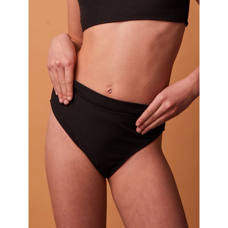 Genevieve Rib Black Bikini Bottom (Girls 7-14)