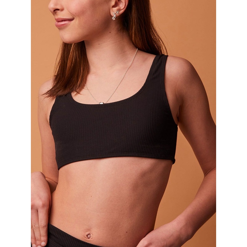 Genevieve Rib Black Bikini Top (Girls 7-14)