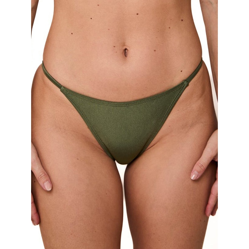 Emy Shiny Bikini Bottom|SM|MED|LRG|KHAKI GREEN