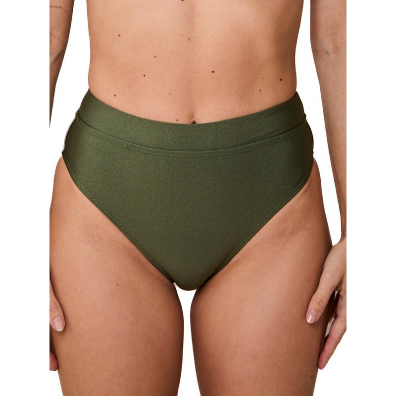 Genevieve Shiny Bikini Bottom|SM|MED|LRG|KHAKI GREEN|RED STRIPES