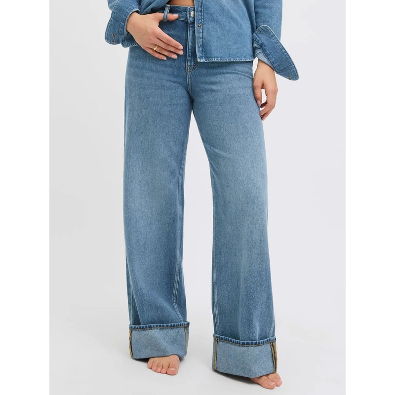 Tokyo Wide Fold Jeans|25X30|26X30|26X32|27X30|27X32|28X30|28X32|29X30|29X32|30X32|MEDIUM BLUE DENIM