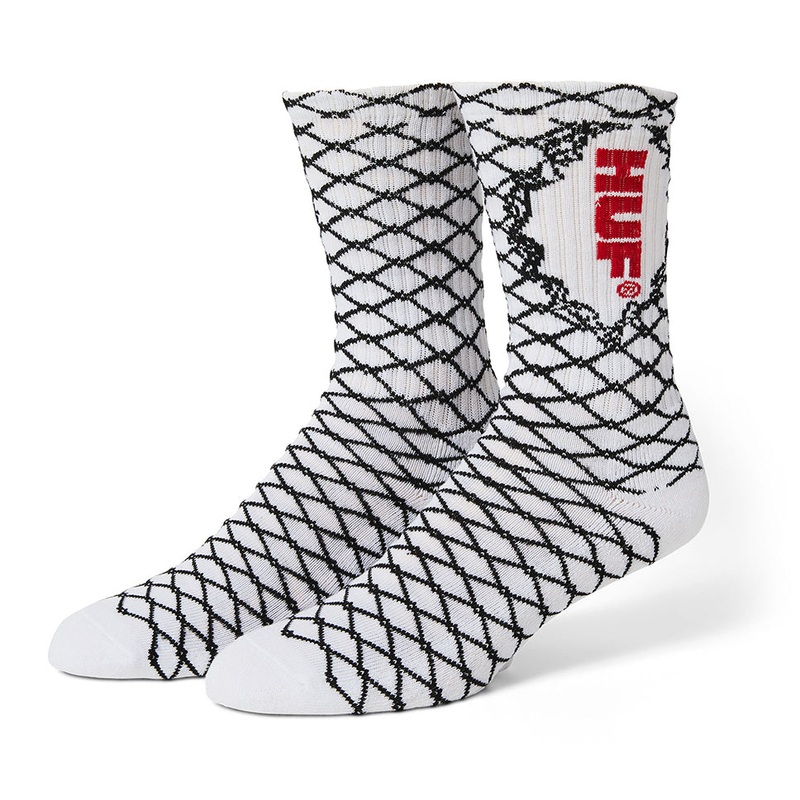HUF Broken Fence Crew Socks|White|One Size Fits All