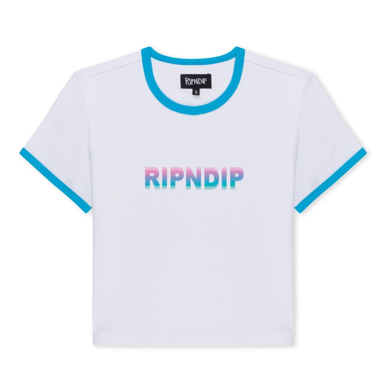 Digital Dream Cropped Ringer Tee (White/Blue)