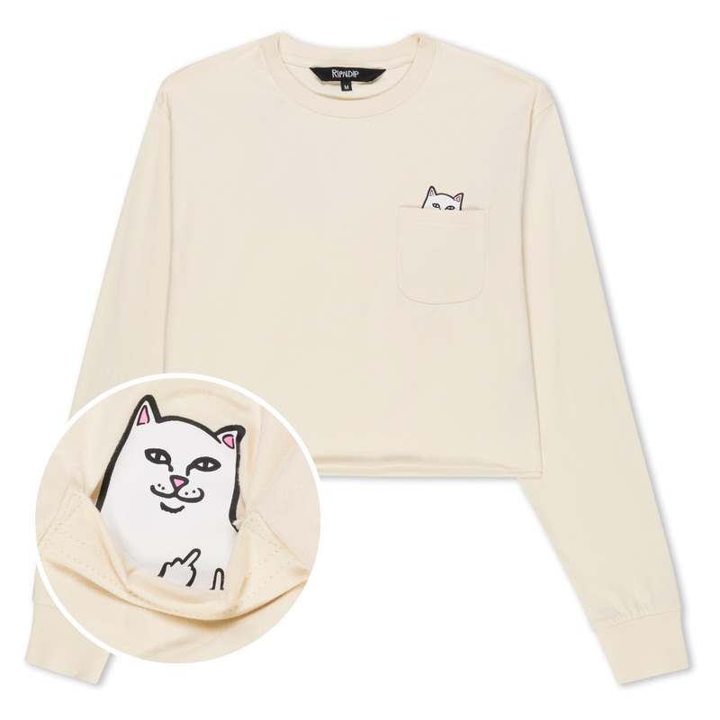 Lord Nermal Cropped Long Sleeve Pocket Tee (Natural)