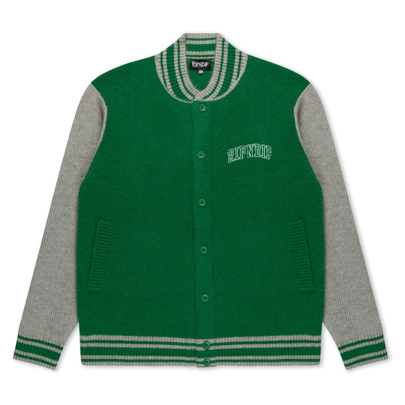 Team Spirit Varsity Cardigan  (Green/Grey)