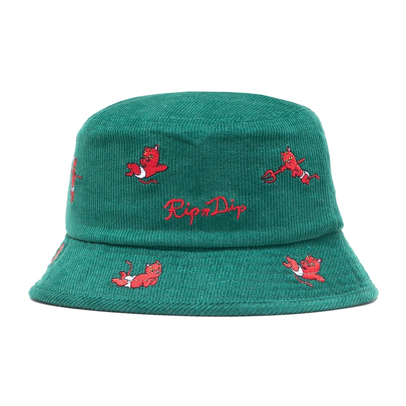 Devil Babies Corduroy Bucket Hat (Dark Sage)