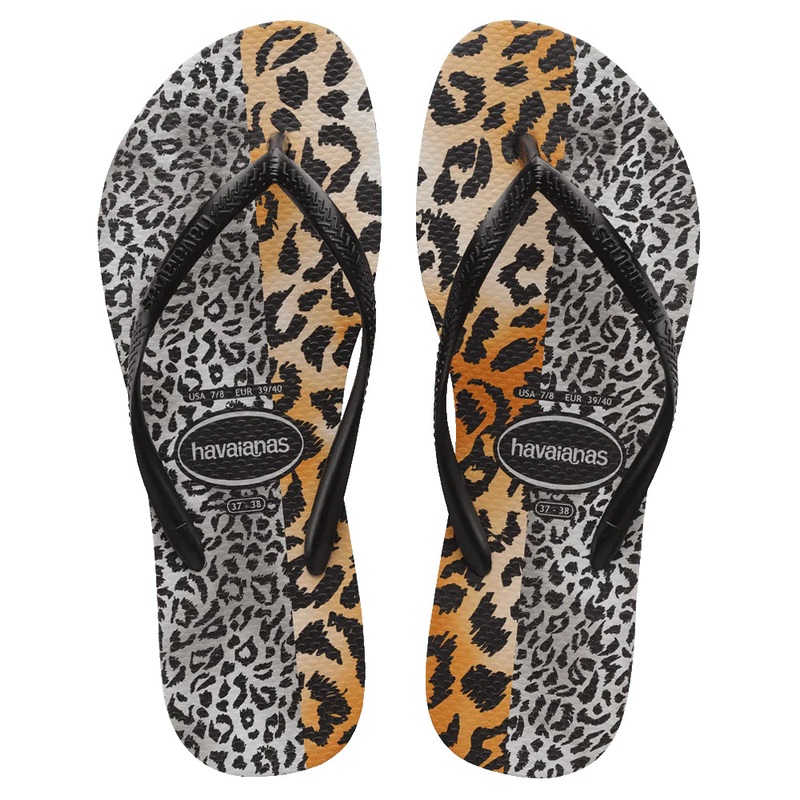Havaianas Slim Mixed Print Flip Flops Sand Grey Leopard