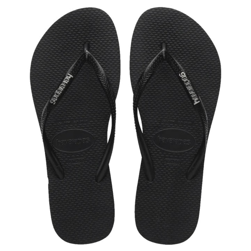 Havaianas Slim Logo Metallic Flip Flops – Black / Silver