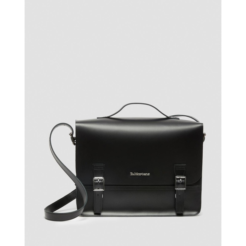 Dr Martens Leather Box Crossbody Messenger Bag – Black Smooth Kiev