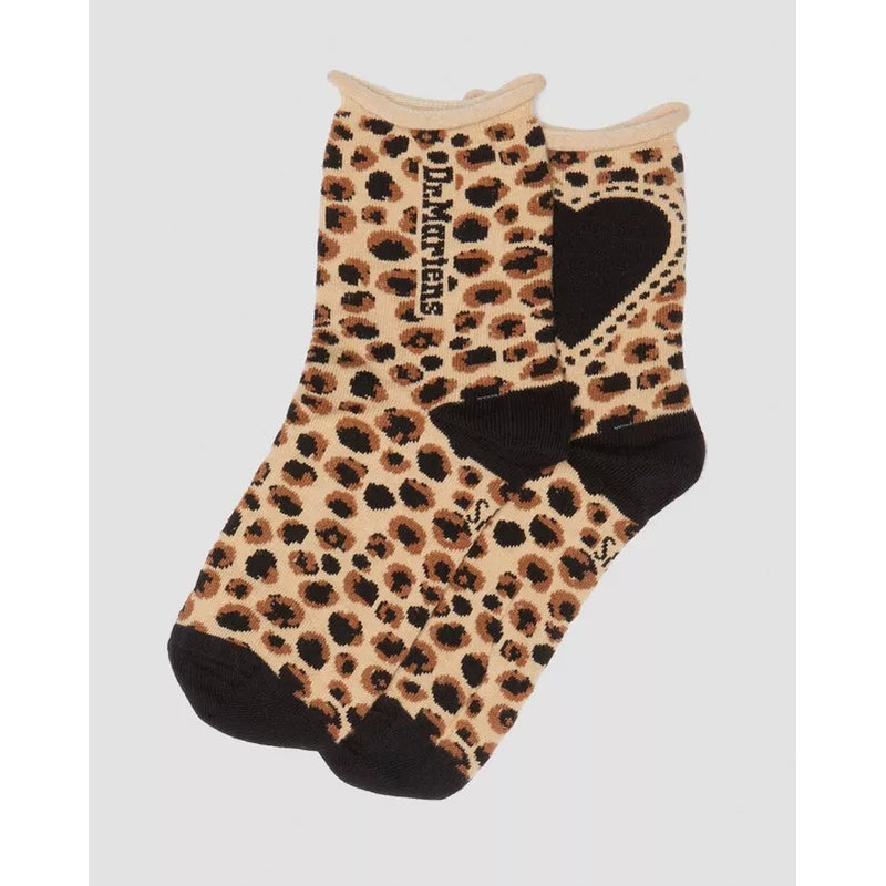 Dr. Martens Heart Organic Cotton Blend Socks – Light Tan / Mini Leopard Spot Print
