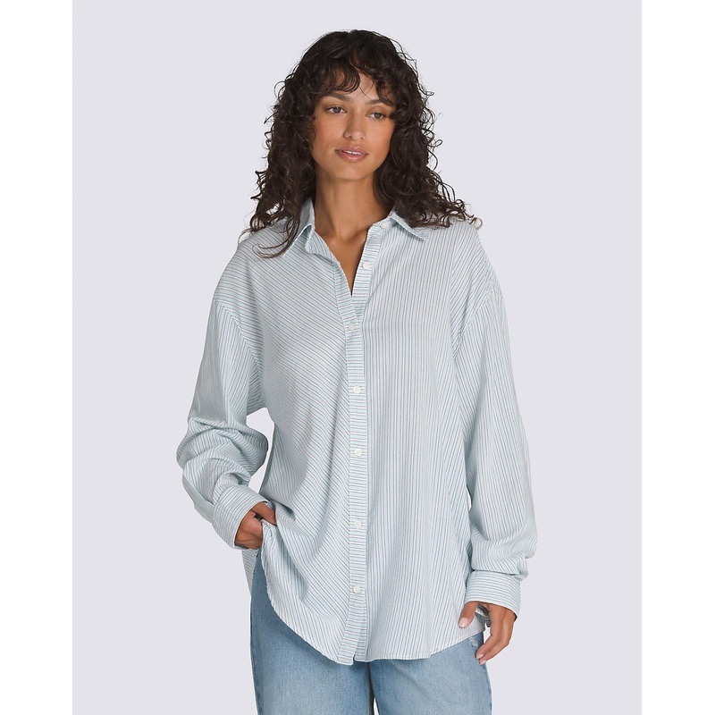 Vans Gillian Striped Button Down Longsleeve Shirt – White / Crystal Blue