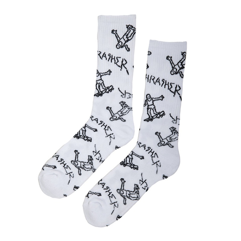 Thrasher Gonz Logo Crew Socks|WHITE|BLACK|OSFM