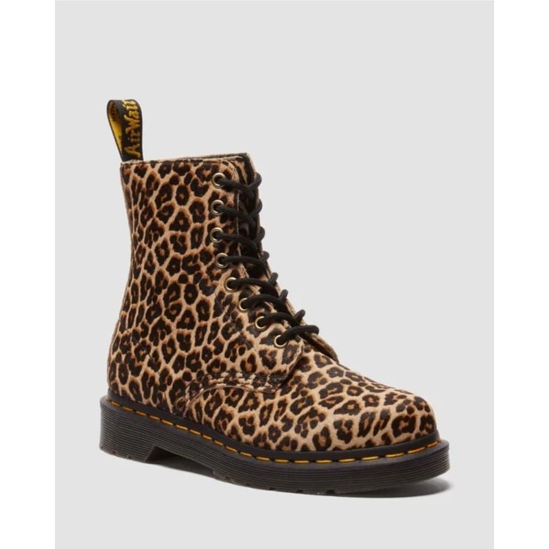 Dr. Martens 1460 Pascal 8 Eye Boot – Light Tan Mini Leopard Spot Hair On