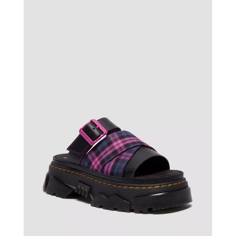 Dr. Martens Mattison Slide Sandal – Black / Pink Multi Tartan Woven / Athena