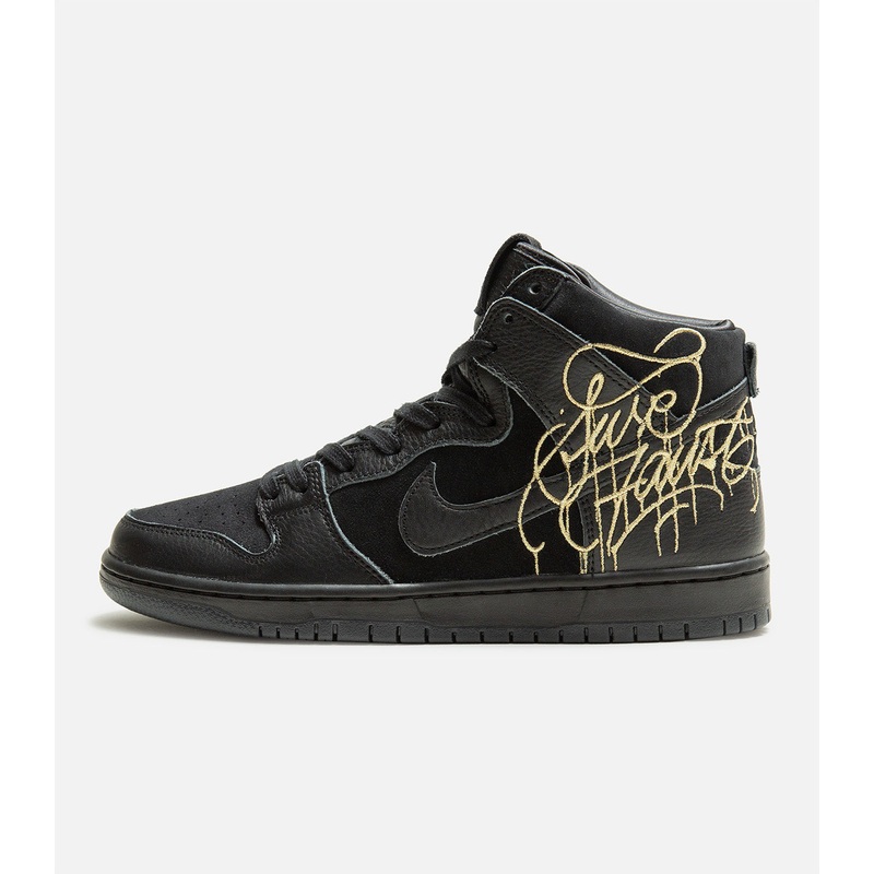 Nike SB X FAUST Dunk High Pro|4|4.5|5|5.5|6|6.5|7|7.5|8|8.5|9|9.5|10|10.5|11|11.5|12|13|14|15|Black/Black/Metallic Gold
