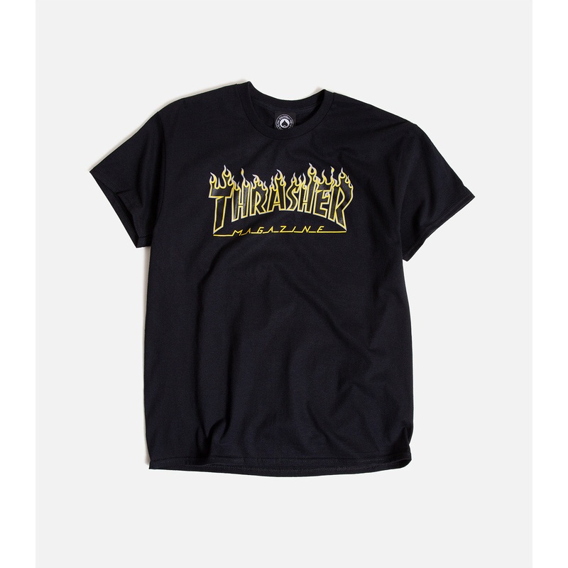 Thrasher Flame Logo T-Shirt|S|M|L|XL|XXL|Black/Black