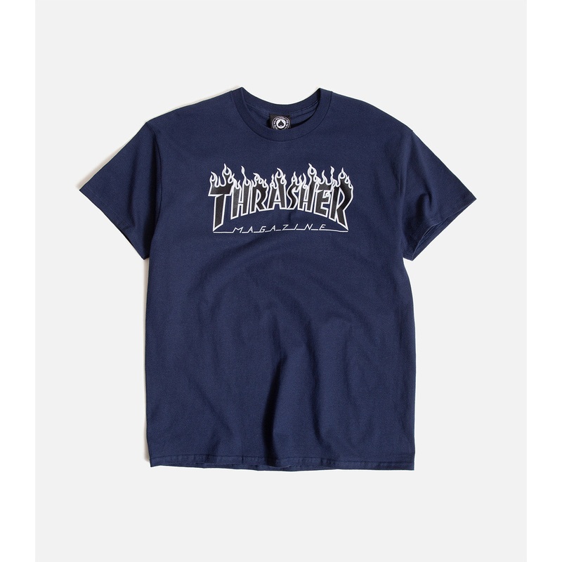 Thrasher Flame Logo T-Shirt|S|M|L|XL|XXL|Navy/Black
