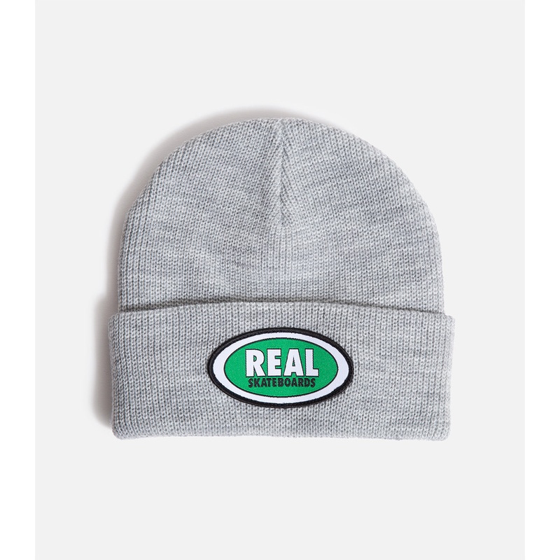 Real Oval Cuff Beanie|O/S|Heather Grey/Green