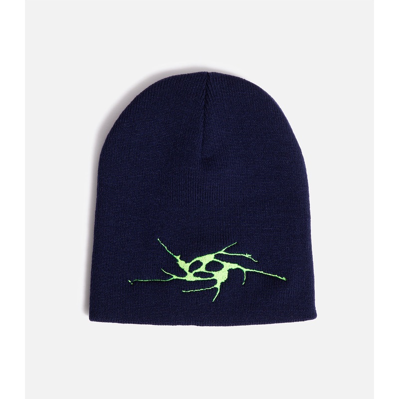 Limosine Spiral Skully Beanie|O/S|Navy/Neon Green