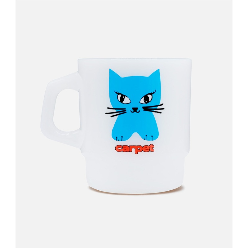 Carpet Cat Milk Glass Mug|Blue